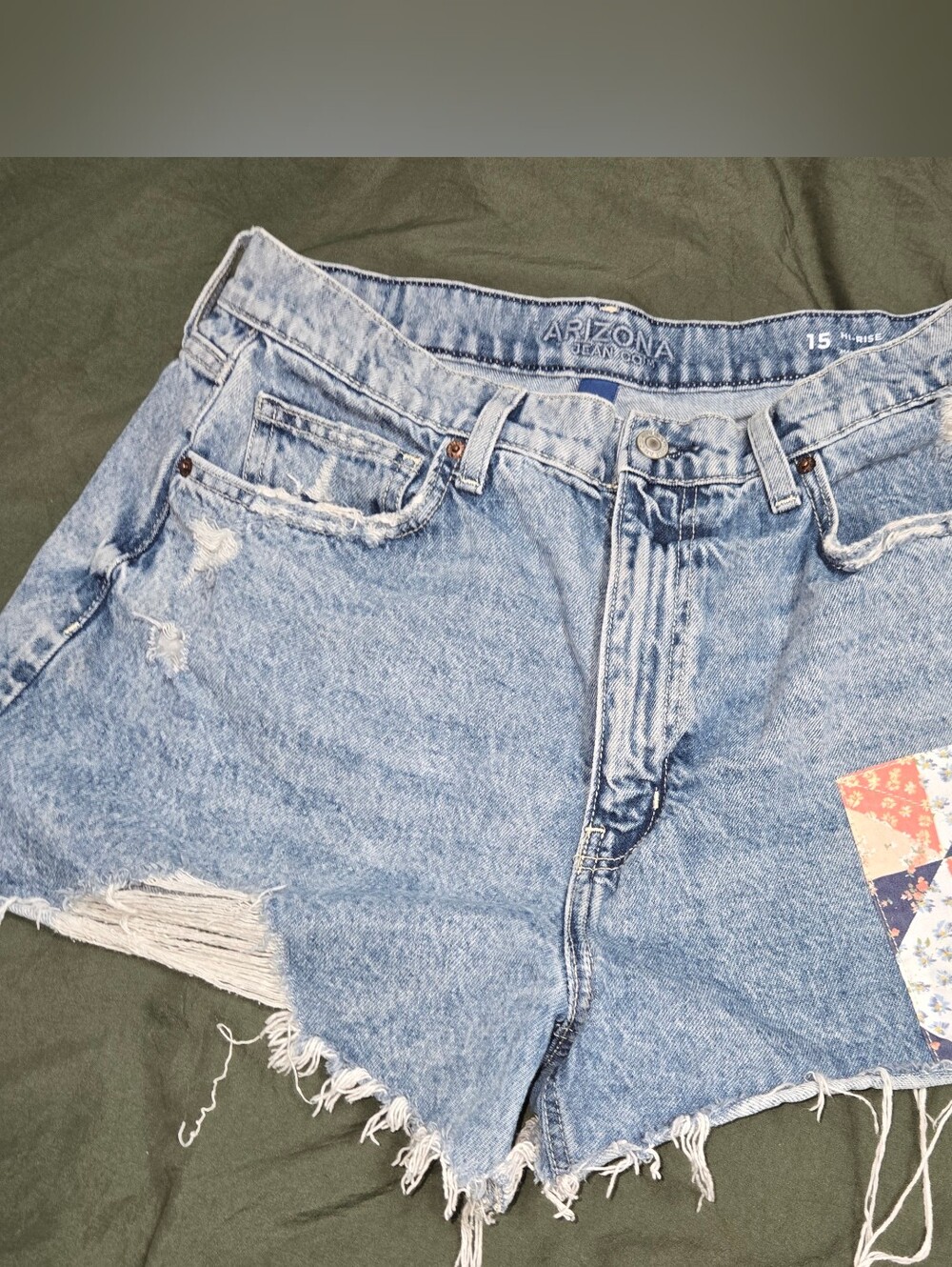 Arizona Jean Company Light Blue Distressed High-Rise Denim Shorts